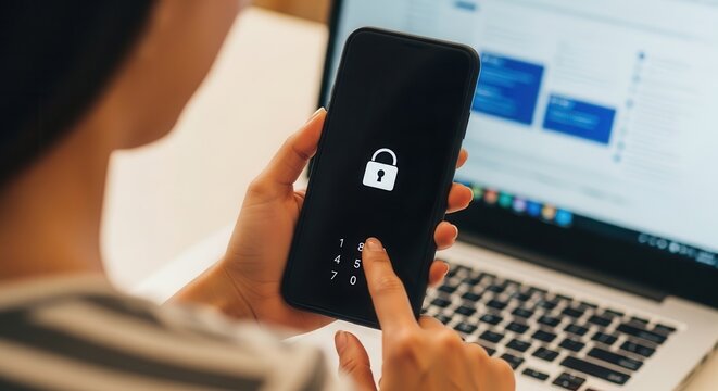 Person entering passcode to unlock smartphone for enhanced security.