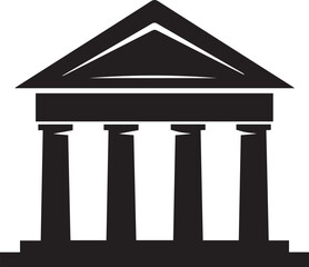 A black and white illustration of a building with columns and a triangular roof © MDRamjan