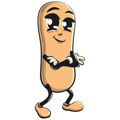 Fototapeta premium cute ladyfinger biscuit mascot character folding his arms calmly, isolated vector illustration, work of hand drawn