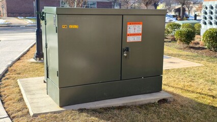 Pad Mounted Transformer Electrical Power Grid Infrastructure Multi Unit Residential Commercial Electric Service Electrical Public Utilities Green Outdoor Enclosure High Voltage Unit - 2 © Owen Thomas Cox