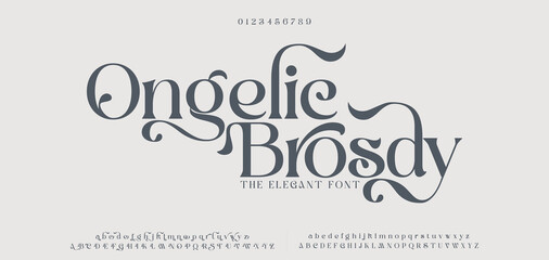 Ongelic luxury elegant alphabet letters and numbers. Vintage wedding typography classic serif font decorative vintage retro. creative vector illustration © DesignerST