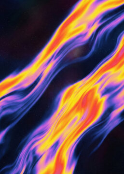 Glowing Neon Purple and Orange Abstract Fluid Waves Dark Background