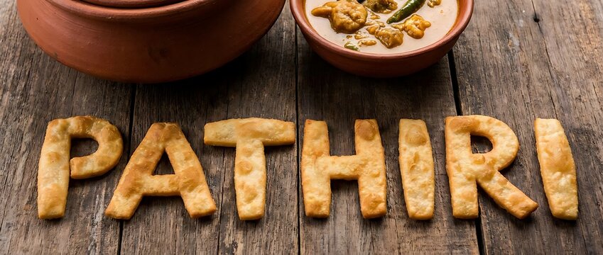 Fried Pathiri Bread Letters with Traditional Kerala Curry