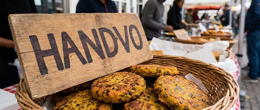 Traditional Savory Indian Handvo Cakes at Outdoor Food Market