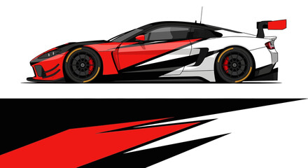 Naklejka premium Sleek red and white race car illustration with bold dynamic racing graphics.