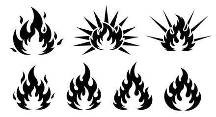 Naklejka premium Set of stylized flame icons in black and white.