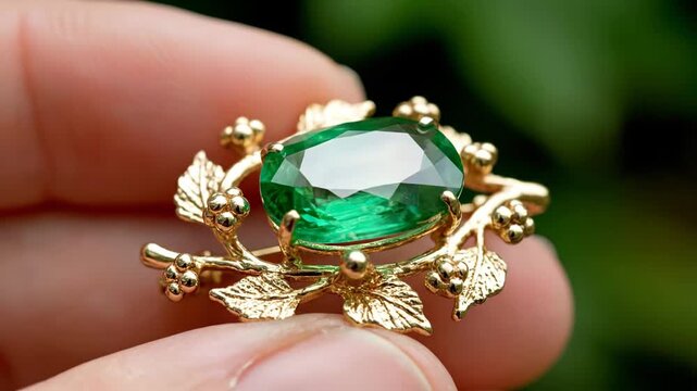 Vibrant Green Spinel Gemstone Ring with Leaf Design