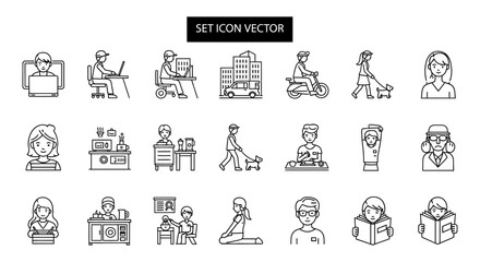 Fototapeta premium set of line icons people working office business activities