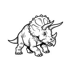 Fototapeta premium Line Art Illustration of a Fierce Triceratops Dinosaur.