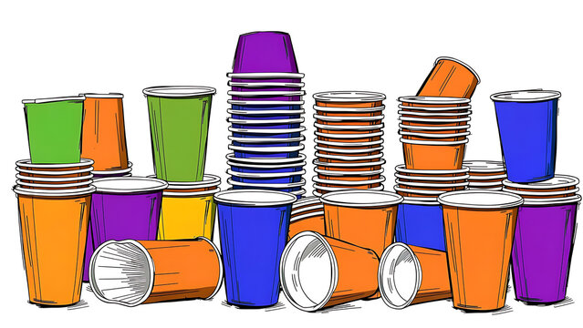 Colorful plastic cups stacked for NFL playoffs tailgate party  