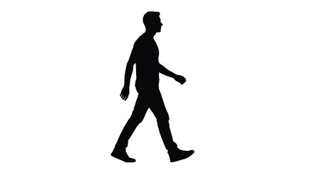 A solitary man is captured in mid stride walking forward with a relaxed posture presented as a striking silhouette © Bsicon02