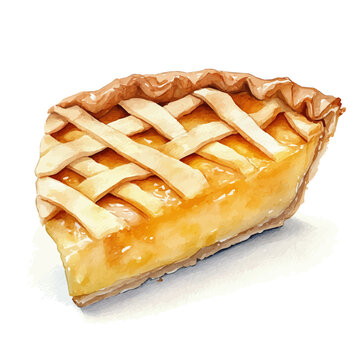 watercolor vector of Apple Pie Slice, isolated on a white background.