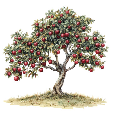 Apple Picking Fall Orchard, watercolor painting vector, isolated on a white background.