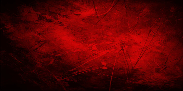 A dark textured grunge background featuring a dirty red paint pattern on an old wall surface with blood and fire orange light accents for a grungy art wallpaper illustration