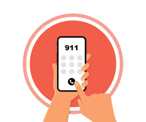 Emergency call. Flat illustration with red emergency call for concept design. Emergency call center app. Hotline for help desk. Vector illustration