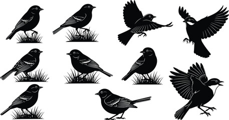 Black African wildlife silhouette vector set, savanna animals including lion elephant giraffe rhino and cheetah icons for safari travel branding and nature education design. © MDMizanur