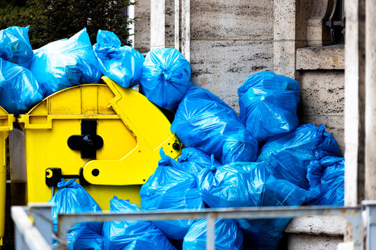 Mountains of garbage in a city street