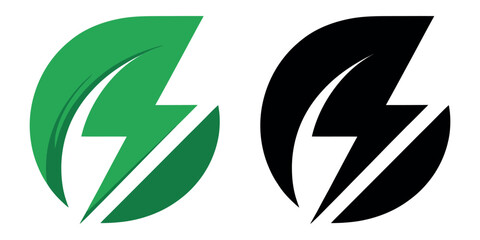 A green and black logo with a lightning bolt design on a white background