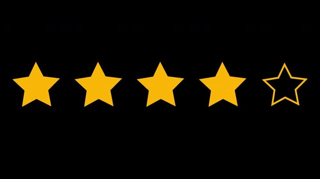 Professional five golden stars ranking animation for customer reviews and product feedback in 4k quality.