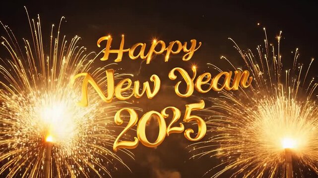 New Year fireworks with golden text