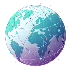 Global Network Connections Globe with Digital Lines and Nodes Isolated on transparent background