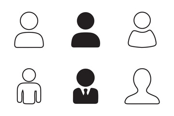 Six simple human icons in black and white