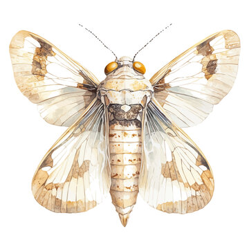 Cicada, watercolor vector, isolated on a white background.