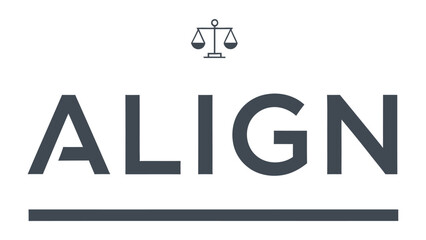Corporate Identity: The word ALIGN stands prominently, complemented by a subtle emblem of scales, embodying a vision of clarity, balance, and precision. This logo symbolizes harmony and structure. 