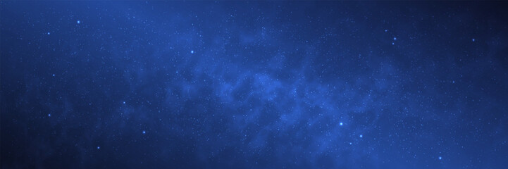 Milky way galaxy. Blue starry space background. Beautiful night night with stars. Deep universe with cosmic stardust particles. Realistic constellation wallpaper. Vector illustration. © Vegorus