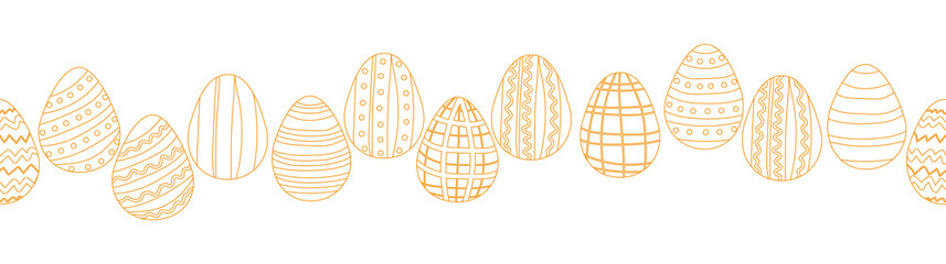 Fototapeta premium A seamless horizontal pattern with Easter eggs, outline design. A banner featuring cute patterned eggs with polka dots and stripes