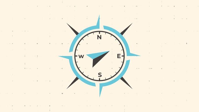 Animated compass rose icon elegantly points north on a neutral background in motion.