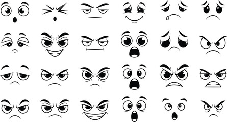 Comprehensive Cartoon Facial Expression Set Featuring Diverse Eyes and Mouths Representing Shock Anger Sadness and Joy for Character Design and Avatars © MdSaddam