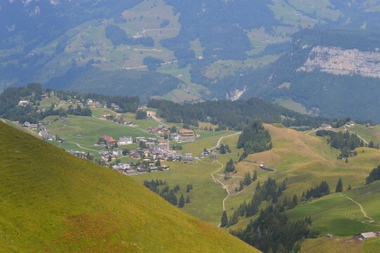 Stoos summer landscape seen from Fronalpstock Switzerland