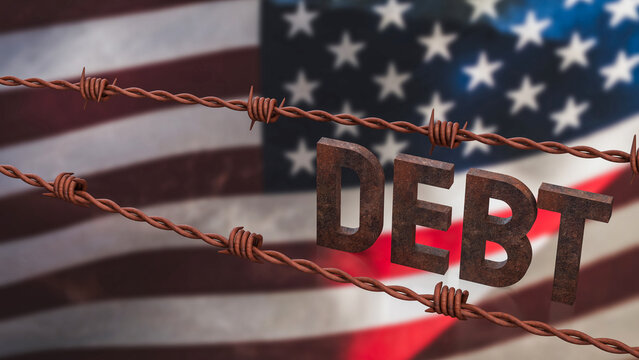 United States National Debt Concept with Barbed Wire 3d render.