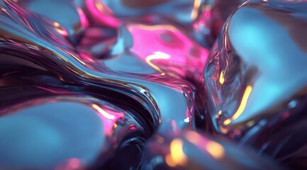 Abstract Metallic Liquid Wave Background with Vibrant Pink and Blue Hues for Modern Design Projects