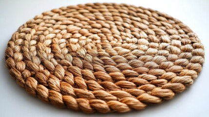 Obraz premium Circular woven placemat on white background, top view.