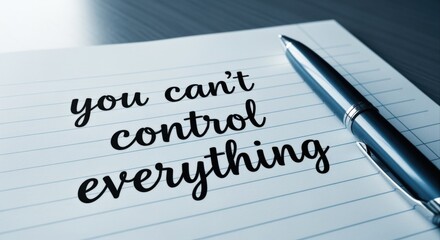 Obraz premium Inspirational message: you can't control everything, written on paper with a pen, in blue tones