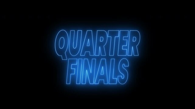 Quarter finals text animation on dark background. 4k animated typography Ideal for opener videos, sports events, tournaments, gaming promotions.