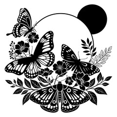 Fototapeta premium vector illustration of butterflies with flowers 