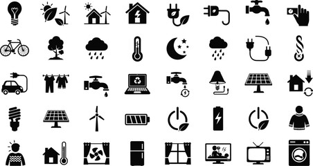 Eco friendly living icons for sustainable lifestyle and green technology