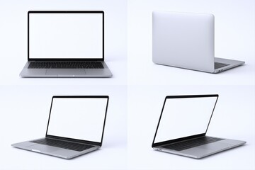 Laptop Mockup Set: Modern Silver Computer Display, Front, Back, and Angled Views for UI/UX Design