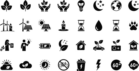Eco friendly symbols and icons for sustainable living and green energy solutions