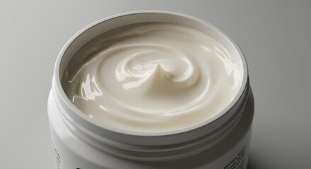 Close-up of Pristine White Swirled Cosmetic Cream in Open Jar, Soft Lighting.