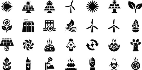 Renewable energy icons for sustainable business solutions
