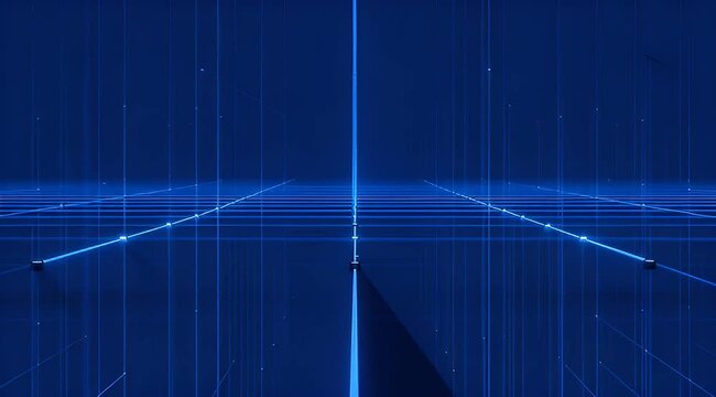 Abstract Perspective of Glowing Blue Gridlines on a Dark Backdrop creating Depth