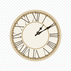 01:10 classic analog clock flat design icon for ten past one time display and scheduling.