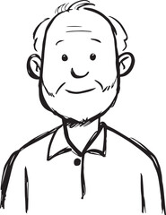 Obraz premium Hand Drawn Old Man Black and White Avatar Illustration in Minimal Line Art Style Design
