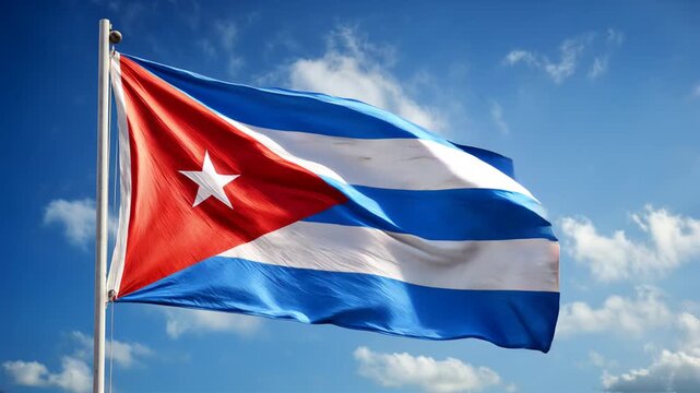 flag of cuba waving in blue sky