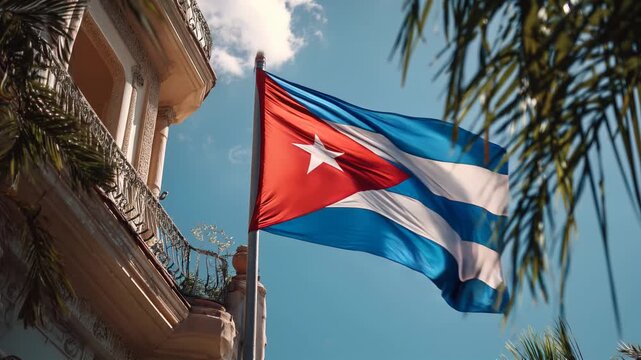 flag of cuba waving in front of mansion
