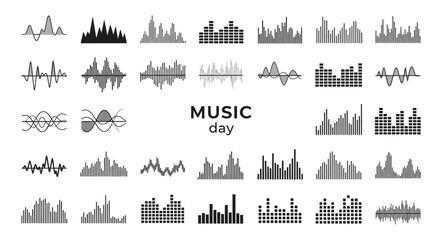 Obraz premium Set of 30 music waveform icons vector